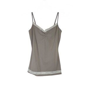 Express Taupe Gray Lace Trimmed Camisole Adjustable Straps Soft Stretchy Womens